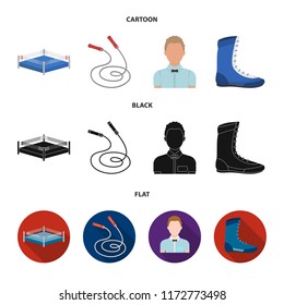Ring, rope, referee, sneakers Boxing set collection icons in cartoon,black,flat style vector symbol stock illustration web.