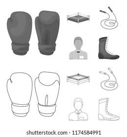 Ring, rope, referee, sneakers Boxing set collection icons in outline,monochrome style vector symbol stock illustration web.