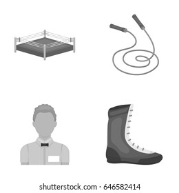 Ring, rope, referee, sneakers Boxing set collection icons in monochrome style vector symbol stock illustration web.