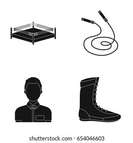 Ring, rope, referee, sneakers Boxing set collection icons in black style vector symbol stock illustration web.