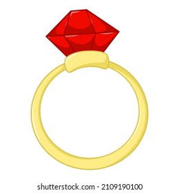 Ring with ruby cartoon illustration. Isolated on white background.