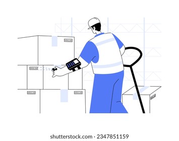 Ring scanner abstract concept vector illustration. Warehouse worker using wearable ring scanner in stock, wholesale business, foreign trade, smart inventory technologies abstract metaphor.