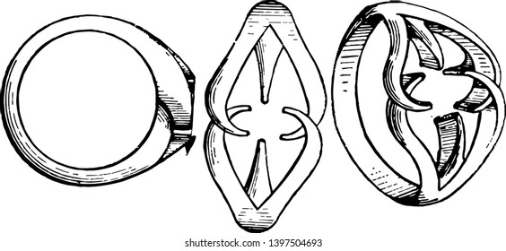 Ring Setting is a circular band worn as a type of ornamental jewelry vintage line drawing or engraving illustration.