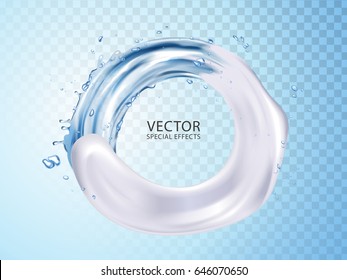 ring shaped element combined with clear water and white cream, 3d illustration