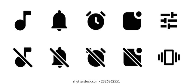 ring silent vibrate bell notification symbol icon set isolated. Simple smartphone icons