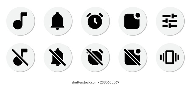 suenan silenciosos avisos de vibración de timbre que establecen el conjunto de iconos de símbolo de alarma aislado. Iconos simples de smartphone
