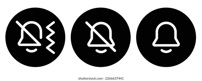 Ring, Silent, Vibrate, icon set symbols in bell style for smartphones, ui design and web design. ring, silent, mute, vibrate, vibration mode for phone, tablet and other devices