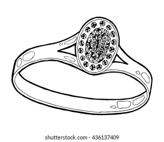  Ring sketch. Hand drawn ring jewelry. Ring with diamond in sketch style vector illustration.