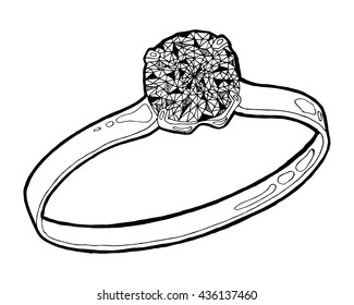 Ring sketch. Hand drawn ring jewelry. Ring with diamond in sketch style vector illustration.