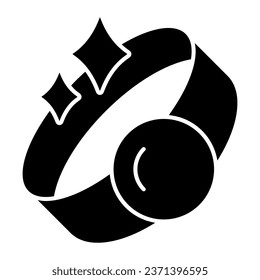 Klingelsymbol, märchenhaftes Konzept, Schmuckschild auf weißem Hintergrund, Gold glänzende Königsring-Ikone im Glyph-Stil für mobiles Konzept und Web-Design. Vektorgrafik