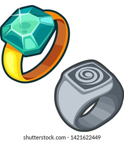 Ring with stone and signet cartoon vector isolated icon