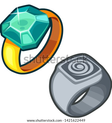 Ring with stone and signet cartoon vector isolated icon