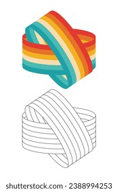 Ring of striped ribbon. Retro. On transparent background. Template for postcards, banners, posters. 3d graphic element. Vector illustration.