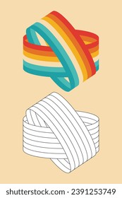 Ring of striped ribbon. Retro. On beige background. Template for postcards, banners, posters. 3d graphic element.