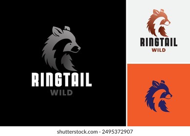 Ring Tail Wild Logo: A captivating ring-tailed lemur silhouette embodies wilderness allure, ideal for nature-inspired brands or conservation initiatives. Layered EPS Vector