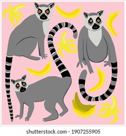 Un conjunto de lindos Lemurs.Vectores animales salvajes sobre fondo purpe aislado para impresiones, pegatinas, íconos para redes sociales, sitios web.
Perfecto para tejidos, prendas de vestir, papel pintado, envoltura de regalo, 