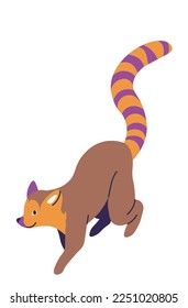 Ring tailed lemur, isolated tropical and exotic animals. Arboreal primate with long and striped tail. Creature living in habitat of Madagascar. Zoo biodiversity. Vector in flat style illustration