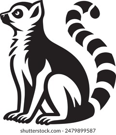 Ring Tailed Lemur silhouette vector illustration on white background.