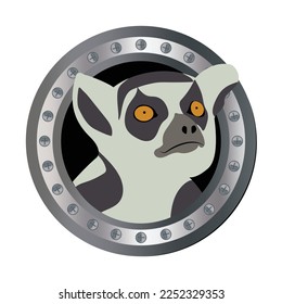 Ring Tailed Lemur vector illustration, A ring tailed lemur peers out through a steel window.