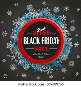 Ring with text black friday and snowflakes on the dark background. Eps 10 vector file.