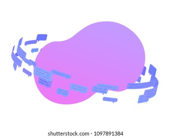 Ring of text messages and speech bubbles with abstract shape in the middle. Concept flat vector illustration. Isolated on white background.