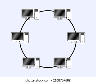 Ring Topology Network Vector Illustration, In Computer Network Technology Concept