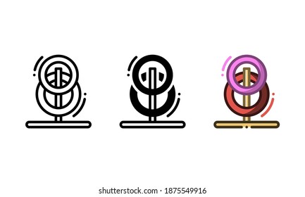 Ring toss game icon. With outline, glyph, and filled outline styles