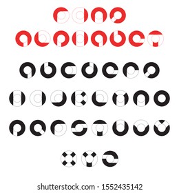 Ring vector alphabet font. Parts of a circle, ring, torus. Geometric English letters. Elements for design