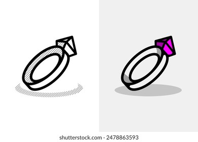 Ring vector design with purple gems. minimalist design