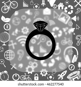 Ring vector icon - matte glass button on background consisting of  different icons