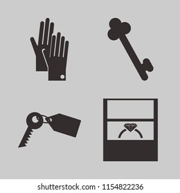 ring vector icons set. with key, gloves, wedding ring and key tag in set