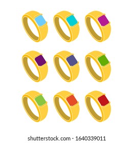 ring vector illustration with nine diferent diamond color