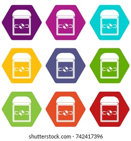 Ring in a velvet box icon set many color hexahedron isolated on white vector illustration