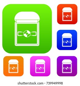 Ring in a velvet box set icon color in flat style isolated on white. Collection sings vector illustration