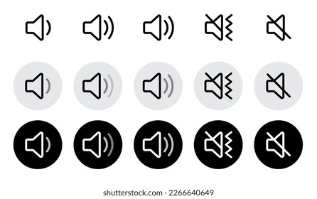 Ring, Vibrate, Silent, Mute cell phone or smartphone icon set. Silent ring vibrate mode ring icon in circle new style design. Smartphone volume on and off icon. Vector illustration.
