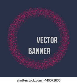Ring violet lines and dots banner on dark blue background, vector illustration