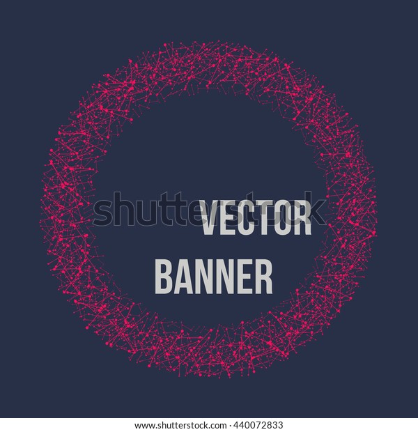Ring violet lines and dots banner on dark\
blue background, vector\
illustration