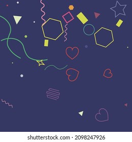 Ring Wave Oval Circle Green Square Yellow Hipster Background. Zigzag Blue Orange Pink Red Pastel Geometry Illustration. Simple Purple Hearts Dark Bright Polygonal Rectangle Illustration.