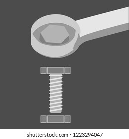 ring wrench. Spanner repair tool. Mechanic or engineer instruments. Support service 