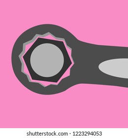 ring wrench. Spanner repair tool. Mechanic or engineer instruments. Support service 
