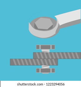 ring wrench. Spanner repair tool. Mechanic or engineer instruments. Support service 