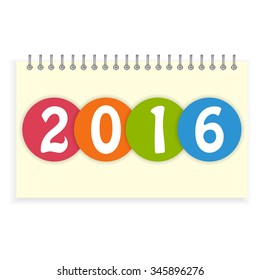 Ring-bound calendar 2016 cover. Numerals in colorful circles 