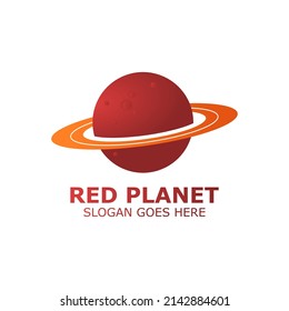 ringed planet logo, symbol and icon template. a ringed planet logo with the planet's color being red and the ring color being orange.