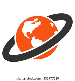 Ringed Planet vector icon. Style is bicolor flat symbol, orange and gray colors, rounded angles, white background.