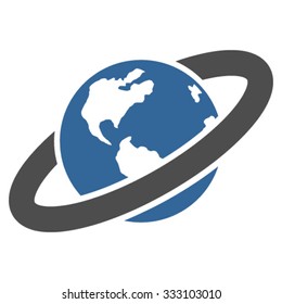 Ringed Planet vector icon. Style is bicolor flat symbol, cobalt and gray colors, rounded angles, white background.