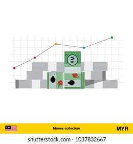 Ringgit banknote. Growth of financial and economy concept. vector illustration.