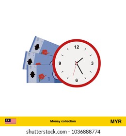 Ringgit banknote. Time is money concept vector illustration.
