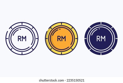 Ringgit Coin currency line and glyph icon, vector illustration