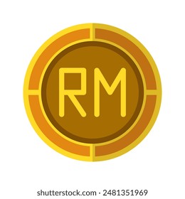 Ringgit coin icon. Currency flat icons with golden color, symbol of Malaysian money. Vector Illustrations.
