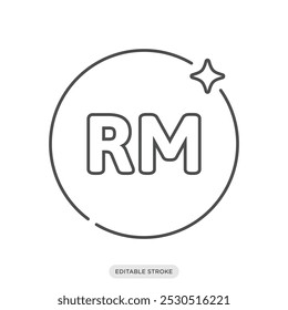 Icono de la moneda de Ringgit, símbolo de la divisa malaya sobre fondo blanco - Ilustración vectorial